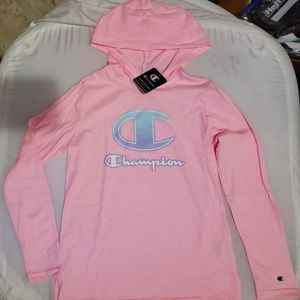 Champion Girls Script Long Sleeve Hooded Tee XL - Pink Candy